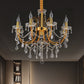 Candelabra Dining Room Chandelier Traditional Metal 5/7/9 Bulbs Gold Hanging Light Kit with Swag Crystal Strand Deco 9 Gold Clearhalo 'Ceiling Lights' 'Chandeliers' 'Modern Chandeliers' 'Modern' Lighting' 1435265