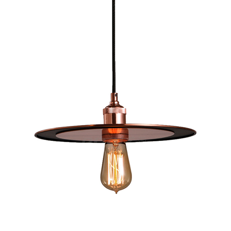 Iron Bronze/Copper Finish Pendant Lighting Flat Shade 1 Light Industrial Ceiling Hanging Lamp for Hallway Clearhalo 'Art Deco Pendants' 'Cast Iron' 'Ceiling Lights' 'Ceramic' 'Crystal' 'Industrial Pendants' 'Industrial' 'Metal' 'Middle Century Pendants' 'Pendant Lights' 'Pendants' 'Tiffany' Lighting' 143578