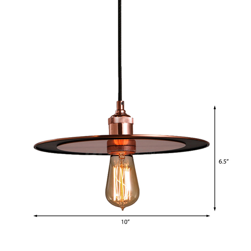 Iron Bronze/Copper Finish Pendant Lighting Flat Shade 1 Light Industrial Ceiling Hanging Lamp for Hallway Clearhalo 'Art Deco Pendants' 'Cast Iron' 'Ceiling Lights' 'Ceramic' 'Crystal' 'Industrial Pendants' 'Industrial' 'Metal' 'Middle Century Pendants' 'Pendant Lights' 'Pendants' 'Tiffany' Lighting' 143579