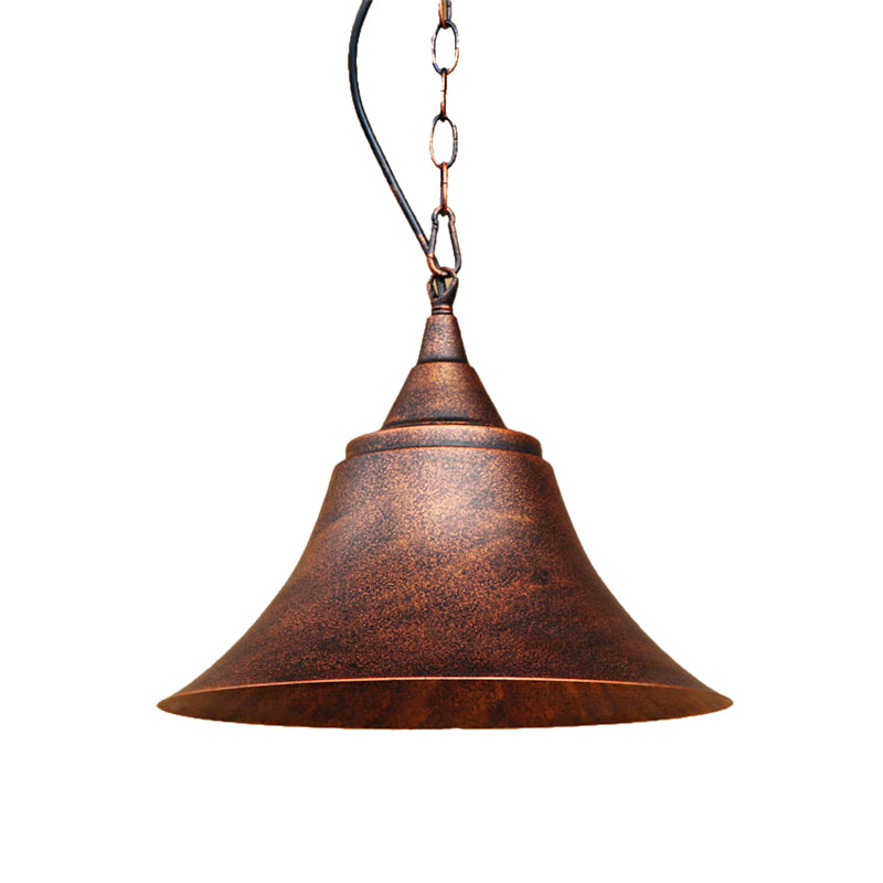 Rust Finish Bell Suspended Light Farmhouse Style Wrought Iron 1 Bulb Restaurant Hanging Ceiling Light Clearhalo 'Art Deco Pendants' 'Cast Iron' 'Ceiling Lights' 'Ceramic' 'Crystal' 'Industrial Pendants' 'Industrial' 'Metal' 'Middle Century Pendants' 'Pendant Lights' 'Pendants' 'Tiffany' Lighting' 143611
