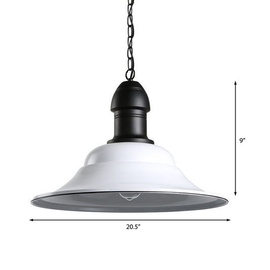 1 Head Ceiling Light with Bell Shade Metal Vintage Industrial Dining Room Pendant Lighting in White Clearhalo 'Art Deco Pendants' 'Cast Iron' 'Ceiling Lights' 'Ceramic' 'Crystal' 'Industrial Pendants' 'Industrial' 'Metal' 'Middle Century Pendants' 'Pendant Lights' 'Pendants' 'Tiffany' Lighting' 143641