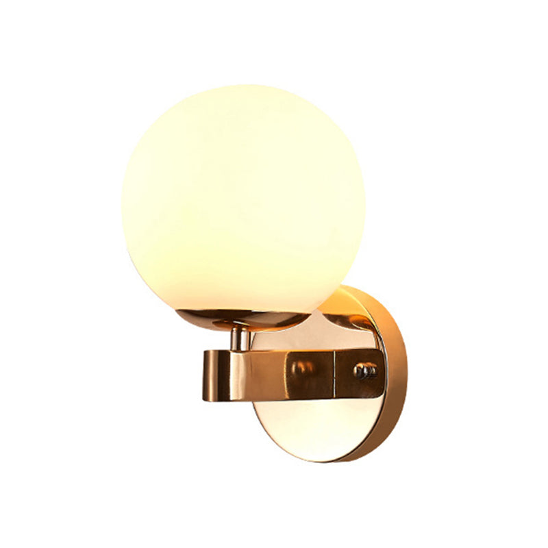 Chrome/Gold Round Wall Lighting Industrial Opal Glass 1 Light Bedroom Sconce Light Fixture Gold Clearhalo 'Cast Iron' 'Glass' 'Industrial wall lights' 'Industrial' 'Middle century wall lights' 'Modern' 'Tiffany' 'Traditional wall lights' 'Wall Lamps & Sconces' 'Wall Lights' Lighting' 143666