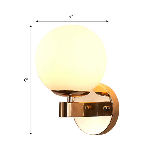 Chrome/Gold Round Wall Lighting Industrial Opal Glass 1 Light Bedroom Sconce Light Fixture Clearhalo 'Cast Iron' 'Glass' 'Industrial wall lights' 'Industrial' 'Middle century wall lights' 'Modern' 'Tiffany' 'Traditional wall lights' 'Wall Lamps & Sconces' 'Wall Lights' Lighting' 143667