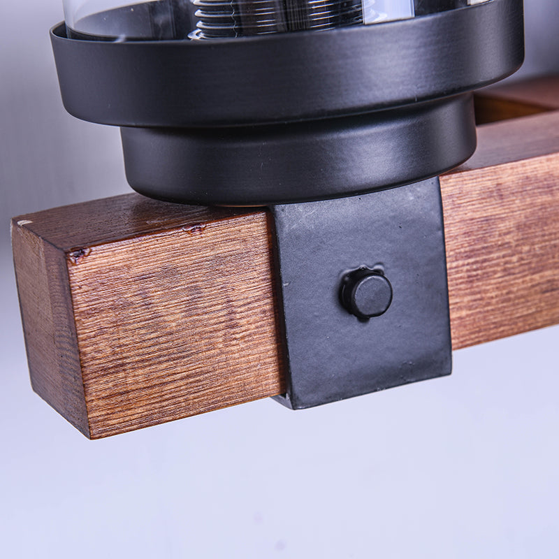 3-Bulb Wall Light with Cylinder Shade Clear Glass Traditional Living Room Sconce Lighting Fixture in Brown Clearhalo 'Industrial wall lights' 'Industrial' 'Middle century wall lights' 'Rustic wall lights' 'Tiffany' 'Wall Lamps & Sconces' 'Wall Lights' Lighting' 143710