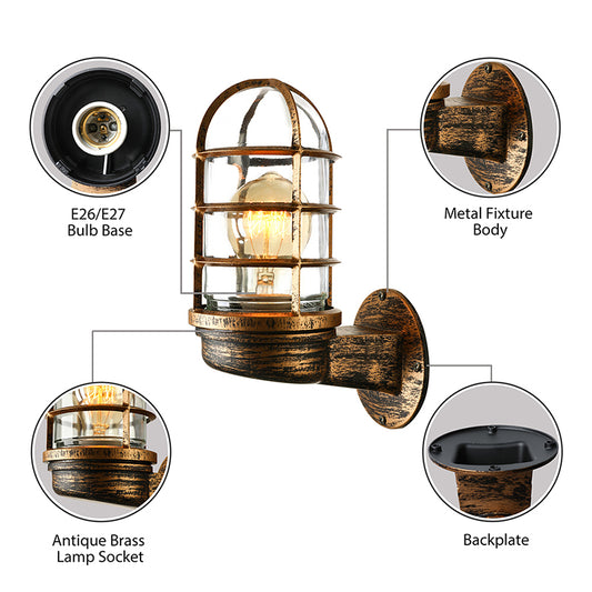 Cylinder Clear Glass Wall Mounted Lamp Industrial Single Bulb Living Room Sconce Light in Pink/Blue/Green with Cage Clearhalo 'Cast Iron' 'Glass' 'Industrial' 'Modern wall lights' 'Modern' 'Tiffany' 'Traditional wall lights' 'Wall Lamps & Sconces' 'Wall Lights' Lighting' 143718