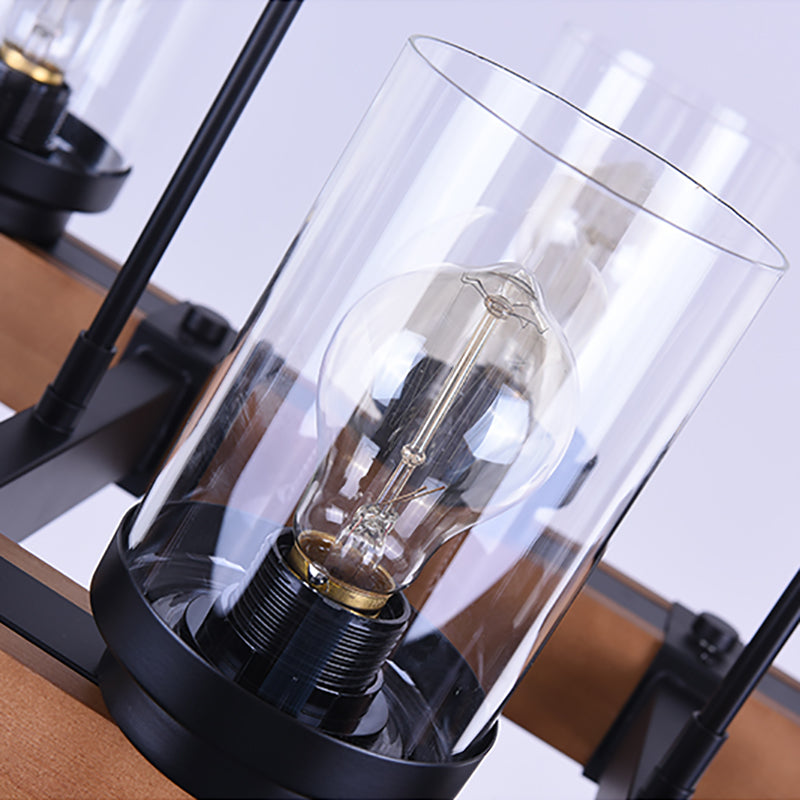 3/6 Lights Island Lighting with Cylinder Shade Clear Glass Industrial Dining Room Hanging Lamp in Brown Clearhalo 'Ceiling Lights' 'Glass shade' 'Glass' 'Island Lights' 'Pendant Lights' Lighting' 143736