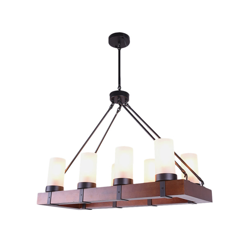 Opal Glass Black Island Pendant Cylinder Multi Light Industrial Hanging Light Kit with Wood Rectangle Clearhalo 'Ceiling Lights' 'Glass shade' 'Glass' 'Island Lights' 'Pendant Lights' Lighting' 143762
