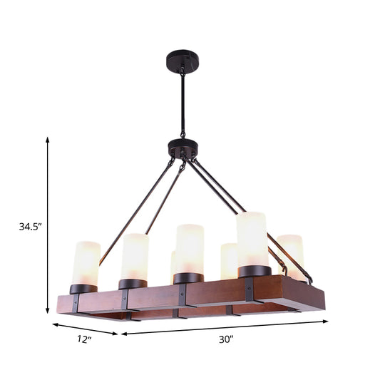 Opal Glass Black Island Pendant Cylinder Multi Light Industrial Hanging Light Kit with Wood Rectangle Clearhalo 'Ceiling Lights' 'Glass shade' 'Glass' 'Island Lights' 'Pendant Lights' Lighting' 143763