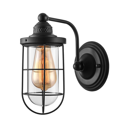 Industrial Wire Cage Wall Lighting Fixture 1/2-Bulb Clear Glass Sconce Light in Black for Stairway Clearhalo 'Cast Iron' 'Glass' 'Industrial wall lights' 'Industrial' 'Middle century wall lights' 'Modern' 'Tiffany' 'Traditional wall lights' 'Wall Lamps & Sconces' 'Wall Lights' Lighting' 143769
