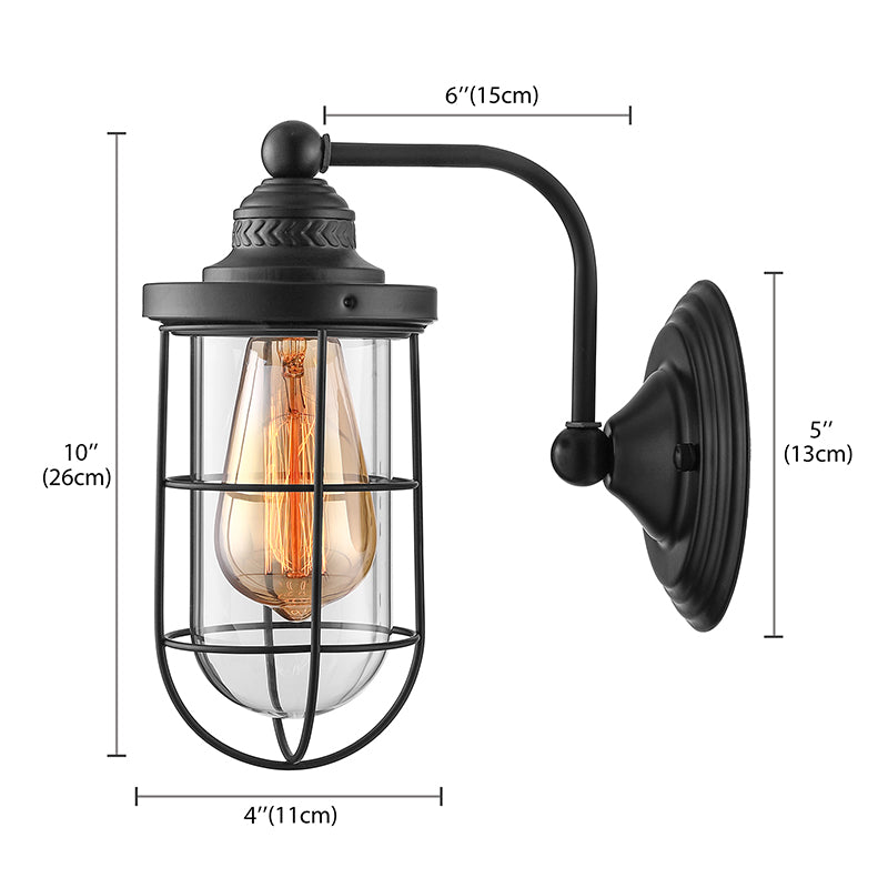 Industrial Wire Cage Wall Lighting Fixture 1/2-Bulb Clear Glass Sconce Light in Black for Stairway Clearhalo 'Cast Iron' 'Glass' 'Industrial wall lights' 'Industrial' 'Middle century wall lights' 'Modern' 'Tiffany' 'Traditional wall lights' 'Wall Lamps & Sconces' 'Wall Lights' Lighting' 143771