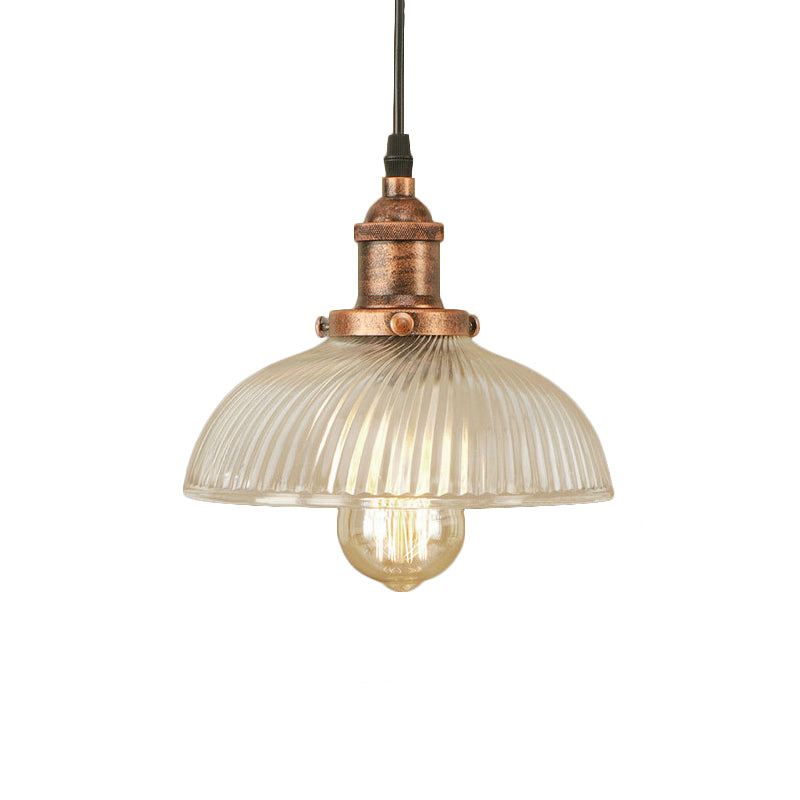 Black/Bronze/Rust Dome Pendant Ceiling Light Industrial Ribbed Glass 1 Light Dining Room Hanging Lamp Clearhalo 'Ceiling Lights' 'Glass shade' 'Glass' 'Industrial Pendants' 'Industrial' 'Middle Century Pendants' 'Pendant Lights' 'Pendants' 'Tiffany' Lighting' 143797