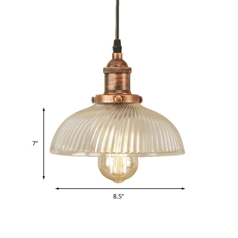 Black/Bronze/Rust Dome Pendant Ceiling Light Industrial Ribbed Glass 1 Light Dining Room Hanging Lamp Clearhalo 'Ceiling Lights' 'Glass shade' 'Glass' 'Industrial Pendants' 'Industrial' 'Middle Century Pendants' 'Pendant Lights' 'Pendants' 'Tiffany' Lighting' 143798