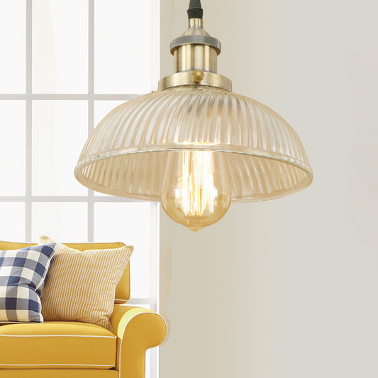 Black/Bronze/Rust Dome Pendant Ceiling Light Industrial Ribbed Glass 1 Light Dining Room Hanging Lamp Clearhalo 'Ceiling Lights' 'Glass shade' 'Glass' 'Industrial Pendants' 'Industrial' 'Middle Century Pendants' 'Pendant Lights' 'Pendants' 'Tiffany' Lighting' 143800