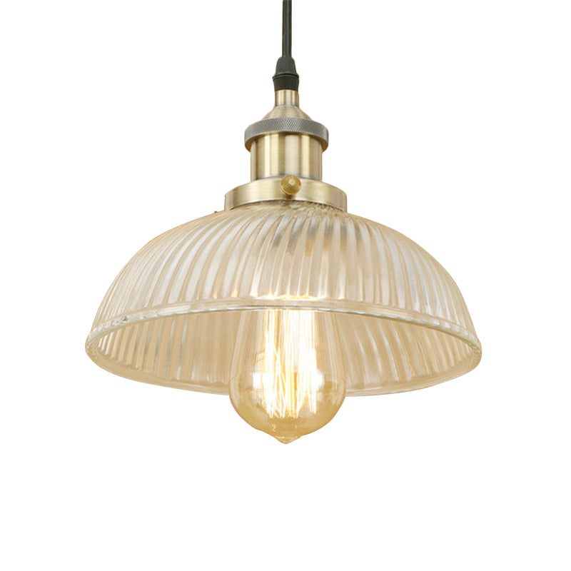 Black/Bronze/Rust Dome Pendant Ceiling Light Industrial Ribbed Glass 1 Light Dining Room Hanging Lamp Clearhalo 'Ceiling Lights' 'Glass shade' 'Glass' 'Industrial Pendants' 'Industrial' 'Middle Century Pendants' 'Pendant Lights' 'Pendants' 'Tiffany' Lighting' 143801