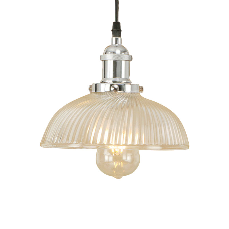 Black/Bronze/Rust Dome Pendant Ceiling Light Industrial Ribbed Glass 1 Light Dining Room Hanging Lamp Clearhalo 'Ceiling Lights' 'Glass shade' 'Glass' 'Industrial Pendants' 'Industrial' 'Middle Century Pendants' 'Pendant Lights' 'Pendants' 'Tiffany' Lighting' 143804
