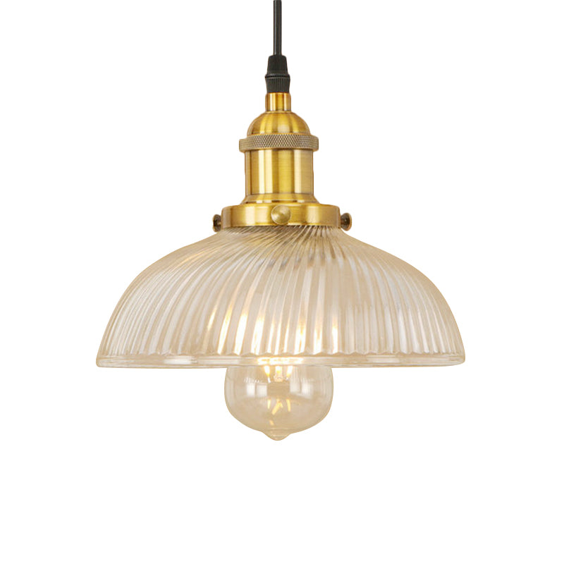 Black/Bronze/Rust Dome Pendant Ceiling Light Industrial Ribbed Glass 1 Light Dining Room Hanging Lamp Clearhalo 'Ceiling Lights' 'Glass shade' 'Glass' 'Industrial Pendants' 'Industrial' 'Middle Century Pendants' 'Pendant Lights' 'Pendants' 'Tiffany' Lighting' 143807