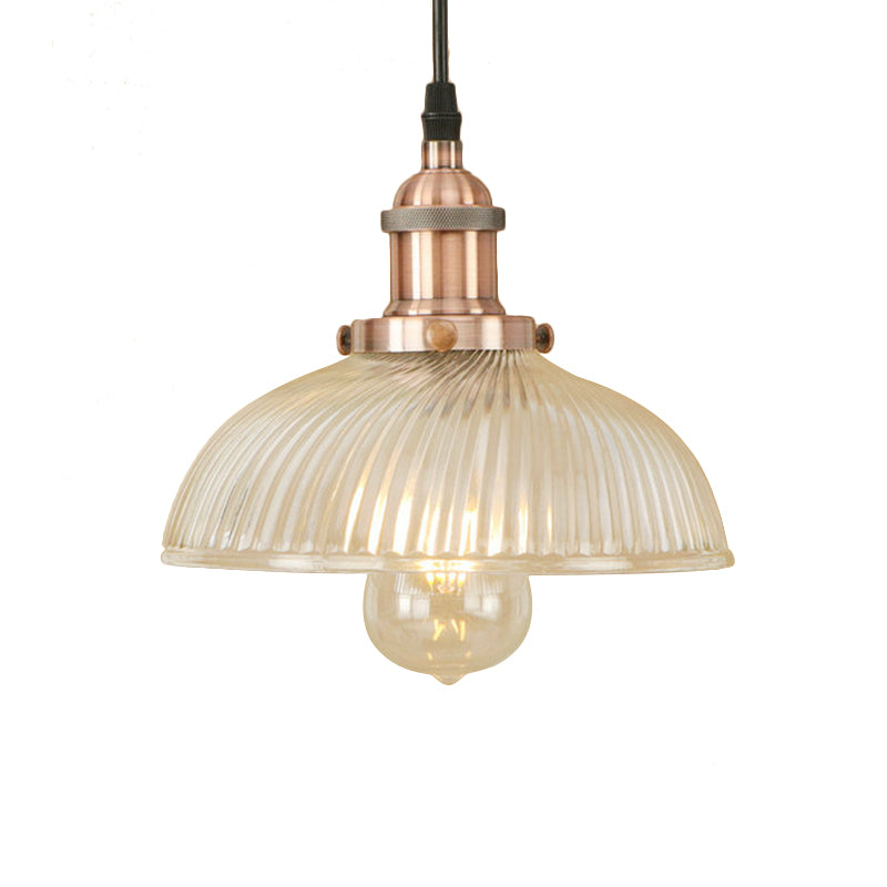 Black/Bronze/Rust Dome Pendant Ceiling Light Industrial Ribbed Glass 1 Light Dining Room Hanging Lamp Clearhalo 'Ceiling Lights' 'Glass shade' 'Glass' 'Industrial Pendants' 'Industrial' 'Middle Century Pendants' 'Pendant Lights' 'Pendants' 'Tiffany' Lighting' 143810