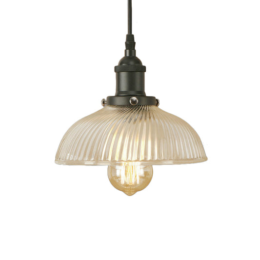 Black/Bronze/Rust Dome Pendant Ceiling Light Industrial Ribbed Glass 1 Light Dining Room Hanging Lamp Clearhalo 'Ceiling Lights' 'Glass shade' 'Glass' 'Industrial Pendants' 'Industrial' 'Middle Century Pendants' 'Pendant Lights' 'Pendants' 'Tiffany' Lighting' 143813