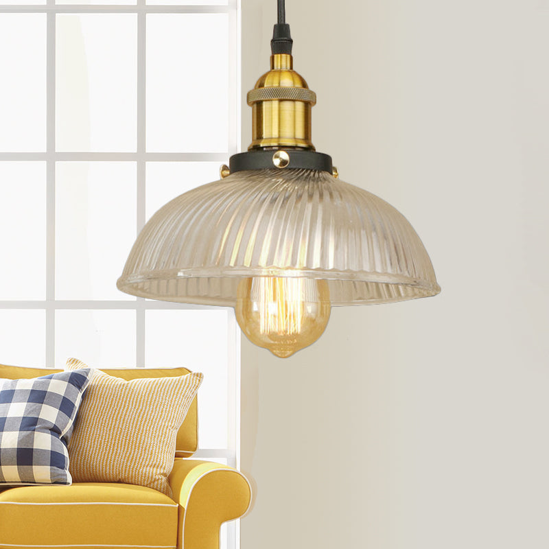 Black/Bronze/Rust Dome Pendant Ceiling Light Industrial Ribbed Glass 1 Light Dining Room Hanging Lamp Black-Gold Clearhalo 'Ceiling Lights' 'Glass shade' 'Glass' 'Industrial Pendants' 'Industrial' 'Middle Century Pendants' 'Pendant Lights' 'Pendants' 'Tiffany' Lighting' 143815