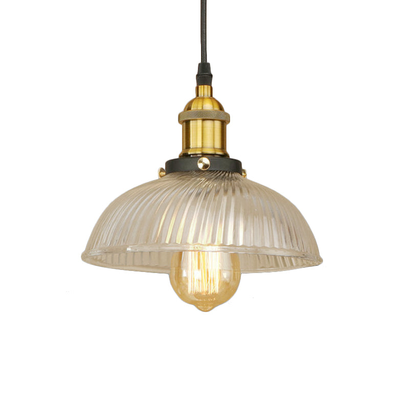 Black/Bronze/Rust Dome Pendant Ceiling Light Industrial Ribbed Glass 1 Light Dining Room Hanging Lamp Clearhalo 'Ceiling Lights' 'Glass shade' 'Glass' 'Industrial Pendants' 'Industrial' 'Middle Century Pendants' 'Pendant Lights' 'Pendants' 'Tiffany' Lighting' 143817