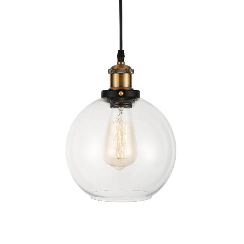 Clear Glass Globe Hanging Pendant Light with Adjustable Cord Industrial Suspension Lamp in Brass Clearhalo 'Ceiling Lights' 'Glass shade' 'Glass' 'Industrial Pendants' 'Industrial' 'Middle Century Pendants' 'Pendant Lights' 'Pendants' 'Tiffany' Lighting' 143842