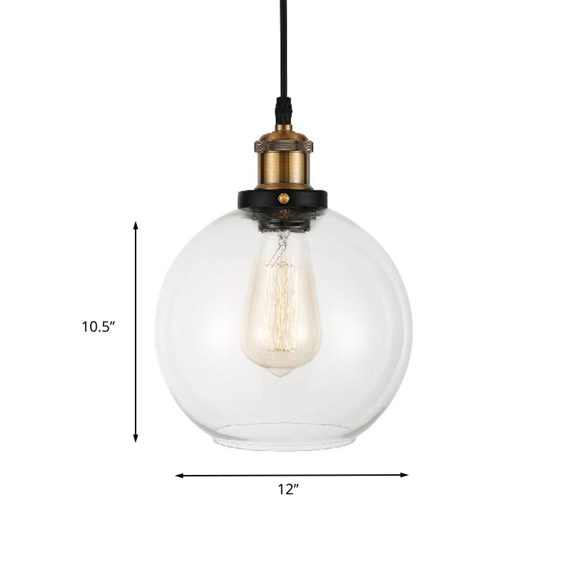 Clear Glass Globe Hanging Pendant Light with Adjustable Cord Industrial Suspension Lamp in Brass Clearhalo 'Ceiling Lights' 'Glass shade' 'Glass' 'Industrial Pendants' 'Industrial' 'Middle Century Pendants' 'Pendant Lights' 'Pendants' 'Tiffany' Lighting' 143843