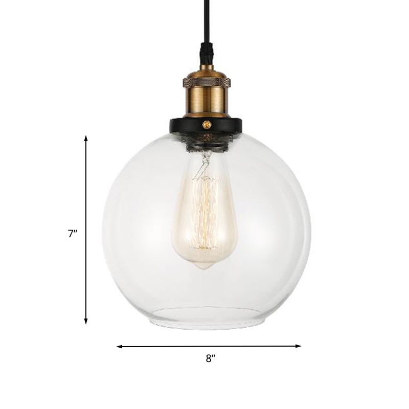 Clear Glass Globe Hanging Pendant Light with Adjustable Cord Industrial Suspension Lamp in Brass Clearhalo 'Ceiling Lights' 'Glass shade' 'Glass' 'Industrial Pendants' 'Industrial' 'Middle Century Pendants' 'Pendant Lights' 'Pendants' 'Tiffany' Lighting' 143845