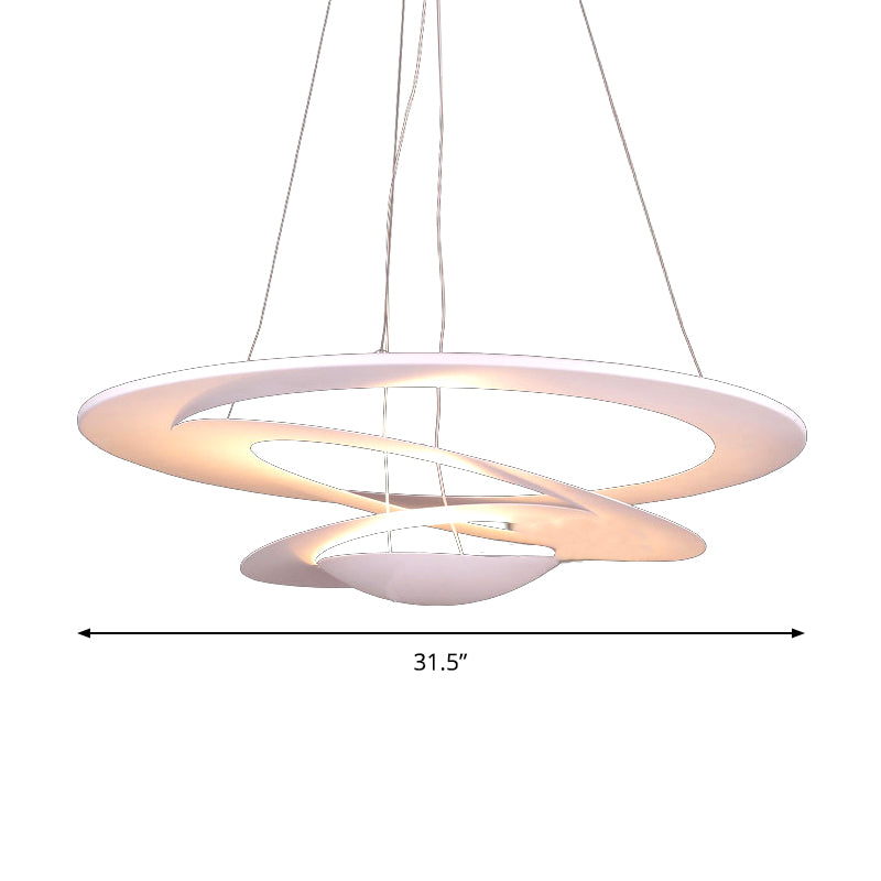19.5/25.5"/31.5" Wide Spiral Ceiling Light Contemporary Metal White Chandelier Light for Living Room Clearhalo 'Ceiling Lights' 'Chandeliers' 'Modern Chandeliers' 'Modern' Lighting' 143856