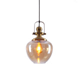 Brass Orb Pendant Ceiling Light Industrial Amber Glass 1 Light Living Room Hanging Lamp for Living Room Clearhalo 'Ceiling Lights' 'Glass shade' 'Glass' 'Industrial Pendants' 'Industrial' 'Middle Century Pendants' 'Pendant Lights' 'Pendants' 'Tiffany' Lighting' 143860