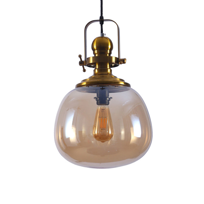 1 Light Round Ceiling Pendant Light Modern Antique Brass Amber Glass Hanging Lamp for Living Room Clearhalo 'Ceiling Lights' 'Glass shade' 'Glass' 'Industrial Pendants' 'Industrial' 'Middle Century Pendants' 'Pendant Lights' 'Pendants' 'Tiffany' Lighting' 143869