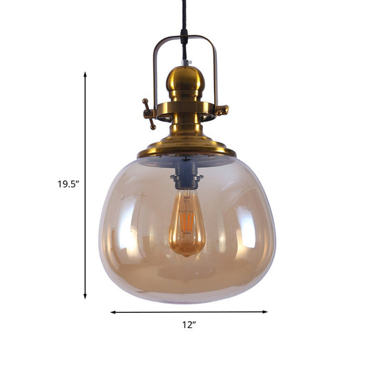 1 Light Round Ceiling Pendant Light Modern Antique Brass Amber Glass Hanging Lamp for Living Room Clearhalo 'Ceiling Lights' 'Glass shade' 'Glass' 'Industrial Pendants' 'Industrial' 'Middle Century Pendants' 'Pendant Lights' 'Pendants' 'Tiffany' Lighting' 143870