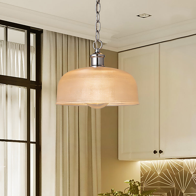 1 Light Dome Pendant Lighting Fixture Modern Chrome Clear Prismatic Glass Hanging Ceiling Light Clearhalo 'Ceiling Lights' 'Glass shade' 'Glass' 'Industrial Pendants' 'Industrial' 'Middle Century Pendants' 'Pendant Lights' 'Pendants' 'Tiffany' Lighting' 143885