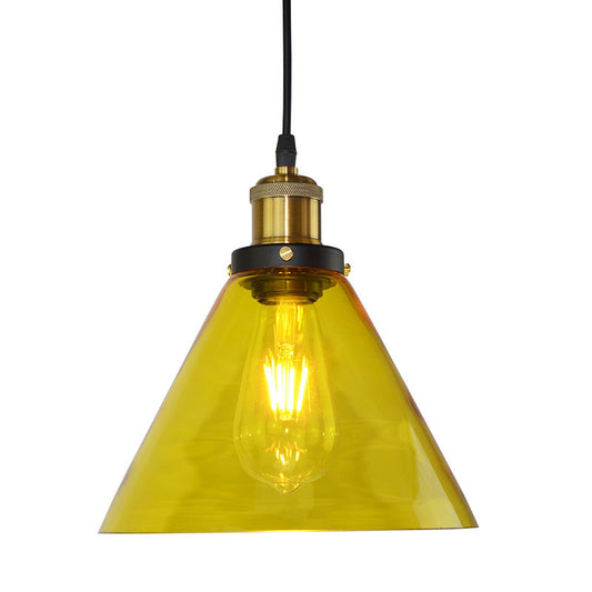 1 Light Hanging Ceiling Light with Cone Yellow Glass Industrial Living Room Pendant Lighting Clearhalo 'Ceiling Lights' 'Glass shade' 'Glass' 'Industrial Pendants' 'Industrial' 'Middle Century Pendants' 'Pendant Lights' 'Pendants' 'Tiffany' Lighting' 143907