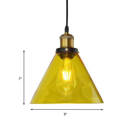 1 Light Hanging Ceiling Light with Cone Yellow Glass Industrial Living Room Pendant Lighting Clearhalo 'Ceiling Lights' 'Glass shade' 'Glass' 'Industrial Pendants' 'Industrial' 'Middle Century Pendants' 'Pendant Lights' 'Pendants' 'Tiffany' Lighting' 143908