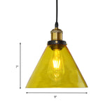 1 Light Hanging Ceiling Light with Cone Yellow Glass Industrial Living Room Pendant Lighting Clearhalo 'Ceiling Lights' 'Glass shade' 'Glass' 'Industrial Pendants' 'Industrial' 'Middle Century Pendants' 'Pendant Lights' 'Pendants' 'Tiffany' Lighting' 143908