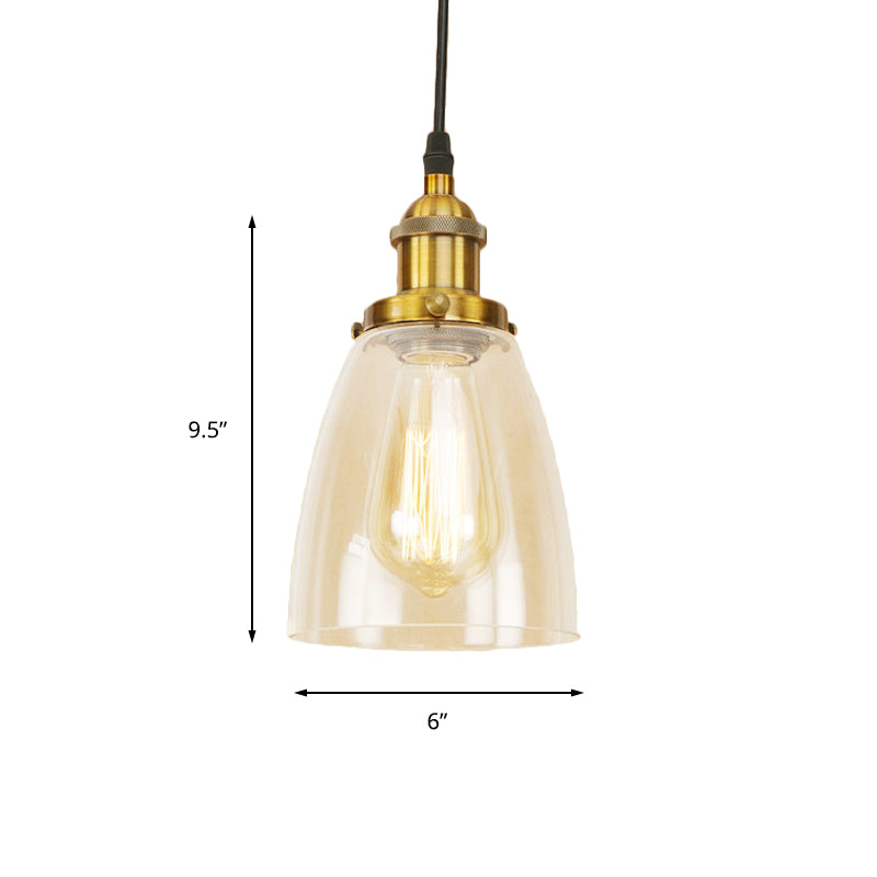 Brass/Copper 1 Light Pendant Ceiling Light Farmhouse Clear Glass Tapered Lighting Fixture Clearhalo 'Ceiling Lights' 'Glass shade' 'Glass' 'Industrial Pendants' 'Industrial' 'Middle Century Pendants' 'Pendant Lights' 'Pendants' 'Tiffany' Lighting' 143912