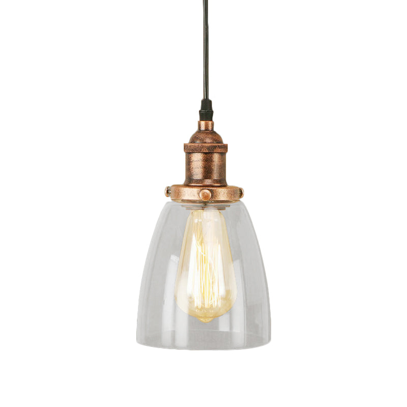 Aged Copper 1 Light Hanging Ceiling Light Vintage Clear Glass Tapered Pendant Lighting for Dinning Room Clearhalo 'Ceiling Lights' 'Glass shade' 'Glass' 'Industrial Pendants' 'Industrial' 'Middle Century Pendants' 'Pendant Lights' 'Pendants' 'Tiffany' Lighting' 143920