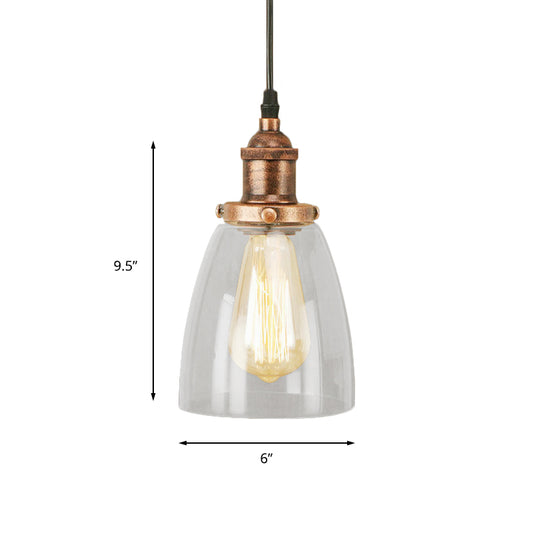 Aged Copper 1 Light Hanging Ceiling Light Vintage Clear Glass Tapered Pendant Lighting for Dinning Room Clearhalo 'Ceiling Lights' 'Glass shade' 'Glass' 'Industrial Pendants' 'Industrial' 'Middle Century Pendants' 'Pendant Lights' 'Pendants' 'Tiffany' Lighting' 143921
