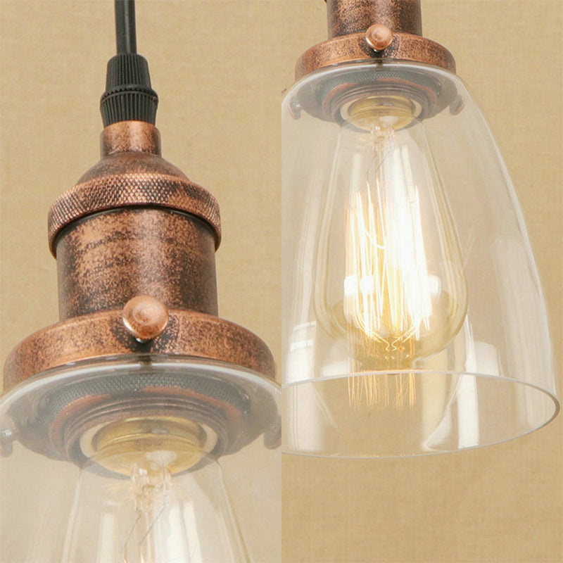 Aged Copper 1 Light Hanging Ceiling Light Vintage Clear Glass Tapered Pendant Lighting for Dinning Room Clearhalo 'Ceiling Lights' 'Glass shade' 'Glass' 'Industrial Pendants' 'Industrial' 'Middle Century Pendants' 'Pendant Lights' 'Pendants' 'Tiffany' Lighting' 143922
