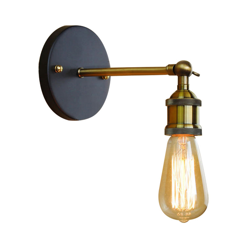 Black/Brass Finish 1 Head Wall Lamp Industrial Metal Mini Sconce Lighting with Bare Bulb for Bedroom Clearhalo 'Art deco wall lights' 'Cast Iron' 'Glass' 'Industrial wall lights' 'Industrial' 'Middle century wall lights' 'Modern' 'Rustic wall lights' 'Tiffany' 'Traditional wall lights' 'Wall Lamps & Sconces' 'Wall Lights' Lighting' 143925