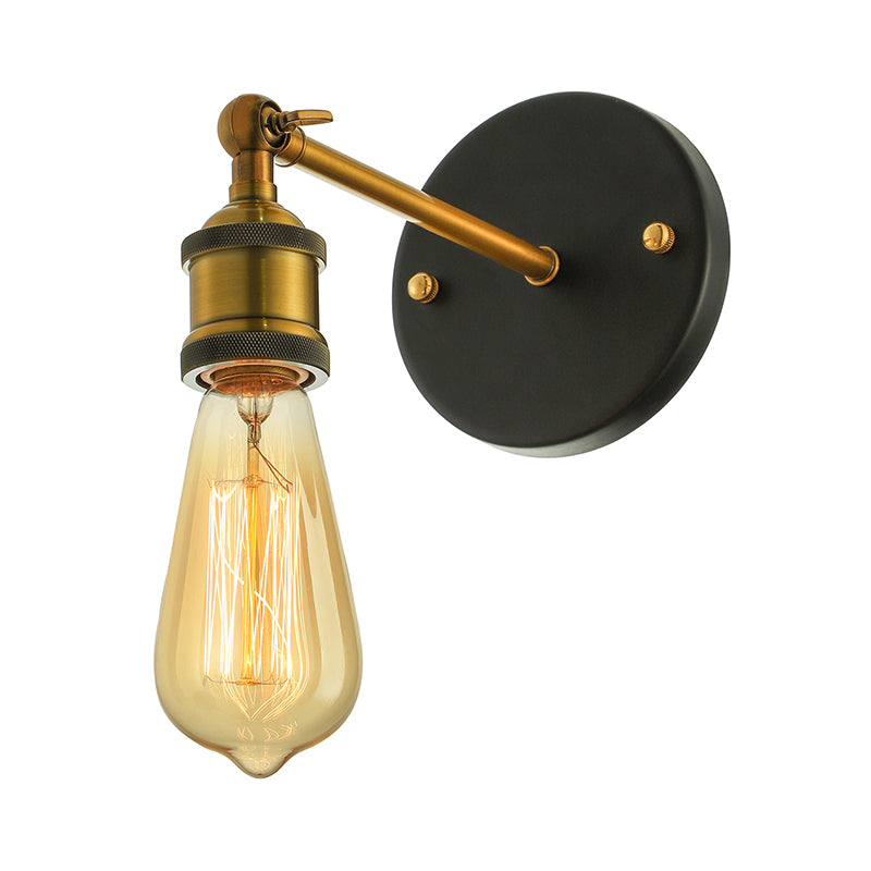 Black/Brass Finish 1 Head Wall Lamp Industrial Metal Mini Sconce Lighting with Bare Bulb for Bedroom Clearhalo 'Art deco wall lights' 'Cast Iron' 'Glass' 'Industrial wall lights' 'Industrial' 'Middle century wall lights' 'Modern' 'Rustic wall lights' 'Tiffany' 'Traditional wall lights' 'Wall Lamps & Sconces' 'Wall Lights' Lighting' 143926