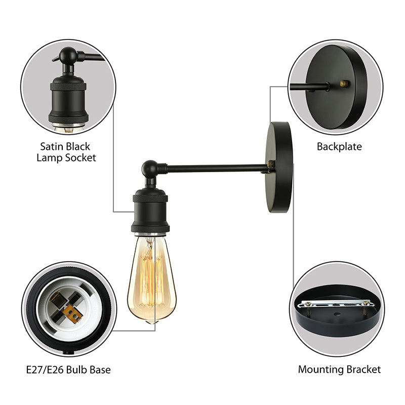 Black/Brass Finish 1 Head Wall Lamp Industrial Metal Mini Sconce Lighting with Bare Bulb for Bedroom Clearhalo 'Art deco wall lights' 'Cast Iron' 'Glass' 'Industrial wall lights' 'Industrial' 'Middle century wall lights' 'Modern' 'Rustic wall lights' 'Tiffany' 'Traditional wall lights' 'Wall Lamps & Sconces' 'Wall Lights' Lighting' 143938