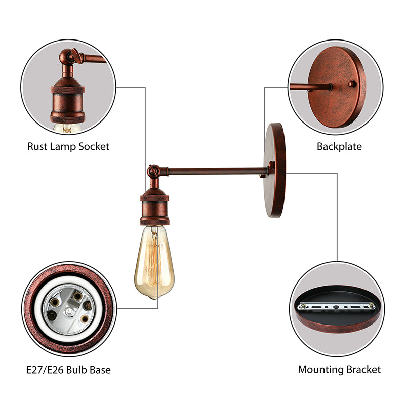 Black/Brass Finish 1 Head Wall Lamp Industrial Metal Mini Sconce Lighting with Bare Bulb for Bedroom Clearhalo 'Art deco wall lights' 'Cast Iron' 'Glass' 'Industrial wall lights' 'Industrial' 'Middle century wall lights' 'Modern' 'Rustic wall lights' 'Tiffany' 'Traditional wall lights' 'Wall Lamps & Sconces' 'Wall Lights' Lighting' 143949