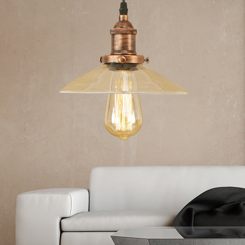 1 Light Clear Glass Pendant Lamp Industrial Black/Rust/Copper Cone Living Room Hanging Light Fixture Rust Clearhalo 'Ceiling Lights' 'Glass shade' 'Glass' 'Industrial Pendants' 'Industrial' 'Middle Century Pendants' 'Pendant Lights' 'Pendants' 'Tiffany' Lighting' 143984
