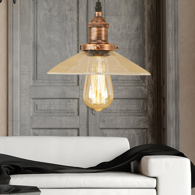 1 Light Clear Glass Pendant Lamp Industrial Black/Rust/Copper Cone Living Room Hanging Light Fixture Clearhalo 'Ceiling Lights' 'Glass shade' 'Glass' 'Industrial Pendants' 'Industrial' 'Middle Century Pendants' 'Pendant Lights' 'Pendants' 'Tiffany' Lighting' 143985