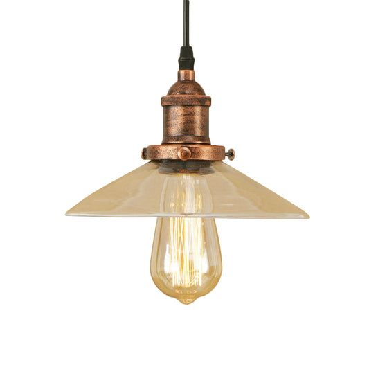 1 Light Clear Glass Pendant Lamp Industrial Black/Rust/Copper Cone Living Room Hanging Light Fixture Clearhalo 'Ceiling Lights' 'Glass shade' 'Glass' 'Industrial Pendants' 'Industrial' 'Middle Century Pendants' 'Pendant Lights' 'Pendants' 'Tiffany' Lighting' 143986