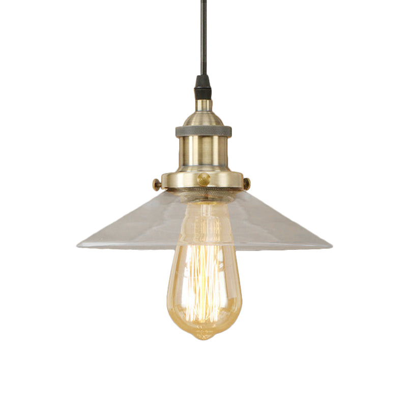 1 Light Clear Glass Pendant Lamp Industrial Black/Rust/Copper Cone Living Room Hanging Light Fixture Clearhalo 'Ceiling Lights' 'Glass shade' 'Glass' 'Industrial Pendants' 'Industrial' 'Middle Century Pendants' 'Pendant Lights' 'Pendants' 'Tiffany' Lighting' 143989