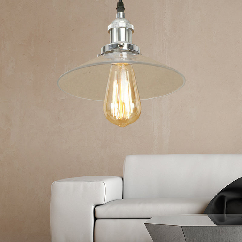1 Light Clear Glass Pendant Lamp Industrial Black/Rust/Copper Cone Living Room Hanging Light Fixture Chrome Clearhalo 'Ceiling Lights' 'Glass shade' 'Glass' 'Industrial Pendants' 'Industrial' 'Middle Century Pendants' 'Pendant Lights' 'Pendants' 'Tiffany' Lighting' 143991