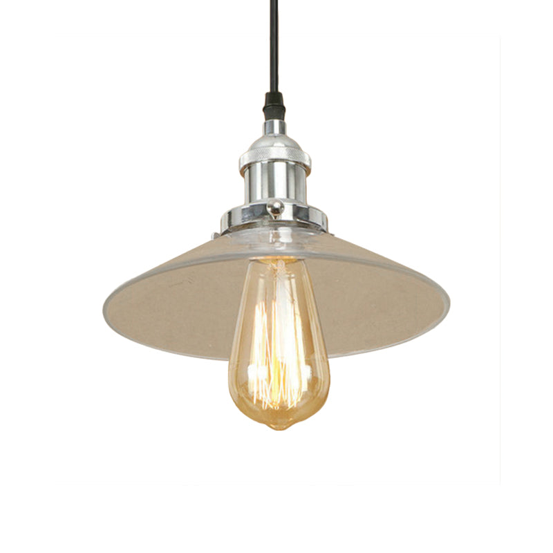 1 Light Clear Glass Pendant Lamp Industrial Black/Rust/Copper Cone Living Room Hanging Light Fixture Clearhalo 'Ceiling Lights' 'Glass shade' 'Glass' 'Industrial Pendants' 'Industrial' 'Middle Century Pendants' 'Pendant Lights' 'Pendants' 'Tiffany' Lighting' 143993