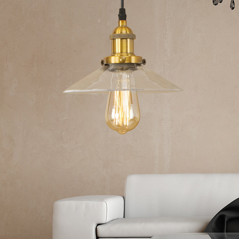 1 Light Clear Glass Pendant Lamp Industrial Black/Rust/Copper Cone Living Room Hanging Light Fixture Clearhalo 'Ceiling Lights' 'Glass shade' 'Glass' 'Industrial Pendants' 'Industrial' 'Middle Century Pendants' 'Pendant Lights' 'Pendants' 'Tiffany' Lighting' 143996